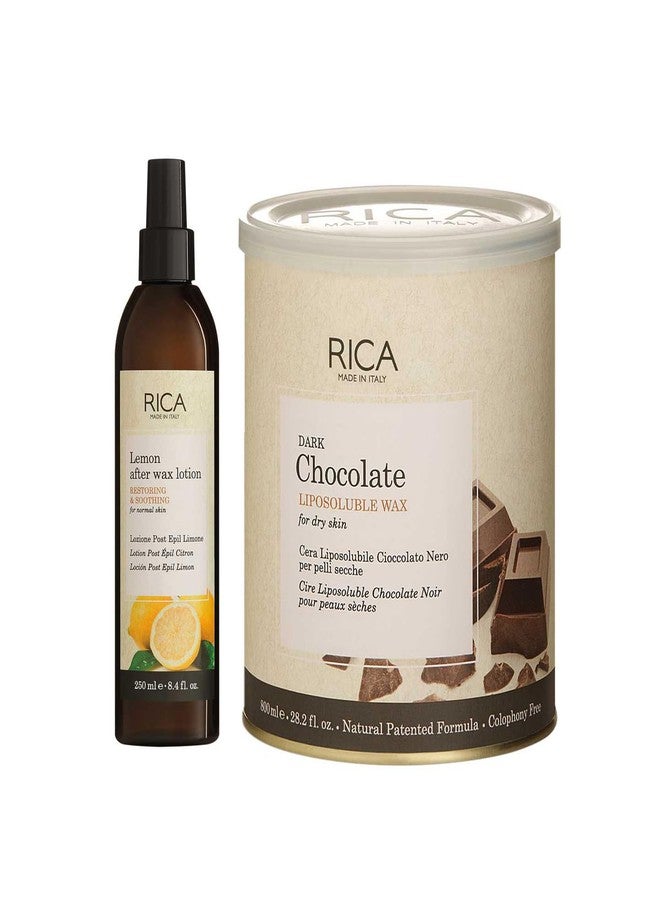 ريكا شمع ريكا لإزالة الشعر غير المؤلم بنكهة الشوكولاتة الداكنة، قابل للذوبان في الدهون، للرجال والنساء، 800 مل، مع لوشن ما بعد إزالة الشعر بالليمون | إزالة سريعة وسهلة للون البشرة الحساسة | عبوة من قطعتين - Image 1