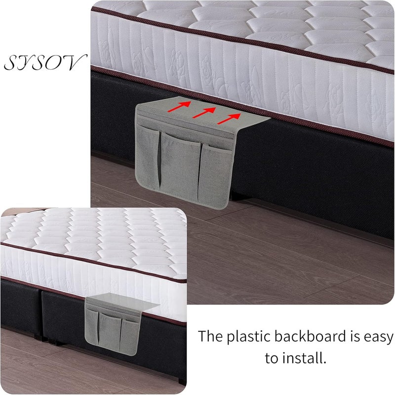 SYSOV Bedside Caddy Bedside Storage Organizer Magazine Phone Tablet iPad Remote Holder, Organizer Caddy for Home College Dorm Bed, Sofa, Bunk Bed (Grey) - Image 5