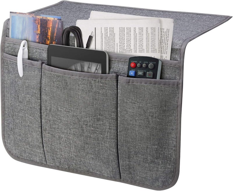 SYSOV Bedside Caddy Bedside Storage Organizer Magazine Phone Tablet iPad Remote Holder, Organizer Caddy for Home College Dorm Bed, Sofa, Bunk Bed (Grey) - Image 1