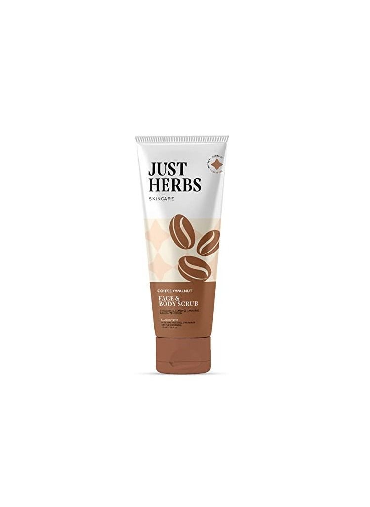 Just Herbs Just Herbs Coffee Walnut Exfoliating Detan Face & Body Scrub for Blackheads Whiteheads Removes Tanning & Glowing Skin 100 Ml  - Image 1
