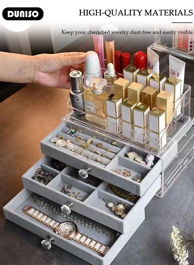 صناديق تخزين المجوهرات متعددة الوظائف للنساء والفتيات، 3 أدراج من الفخامة الواضحة لتنظيم المجوهرات، منظم مجوهرات للسفر لتخزين القلائد والأقراط، صندوق عرض المجوهرات