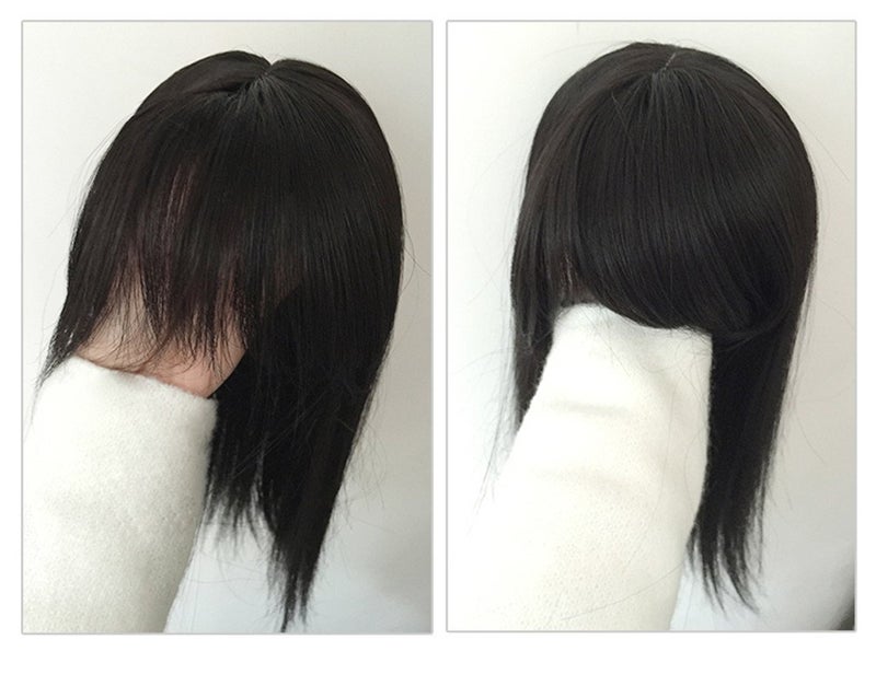 BESTLEE 14 Synthetic Hair Mono Hair Topper for Hair Loss Clip in Hair Top Piece with Air Bangs Thick Style Natural Black