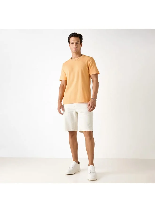 Iconic Iconic Textured T-shirt with Crew Neck and Short Sleeves