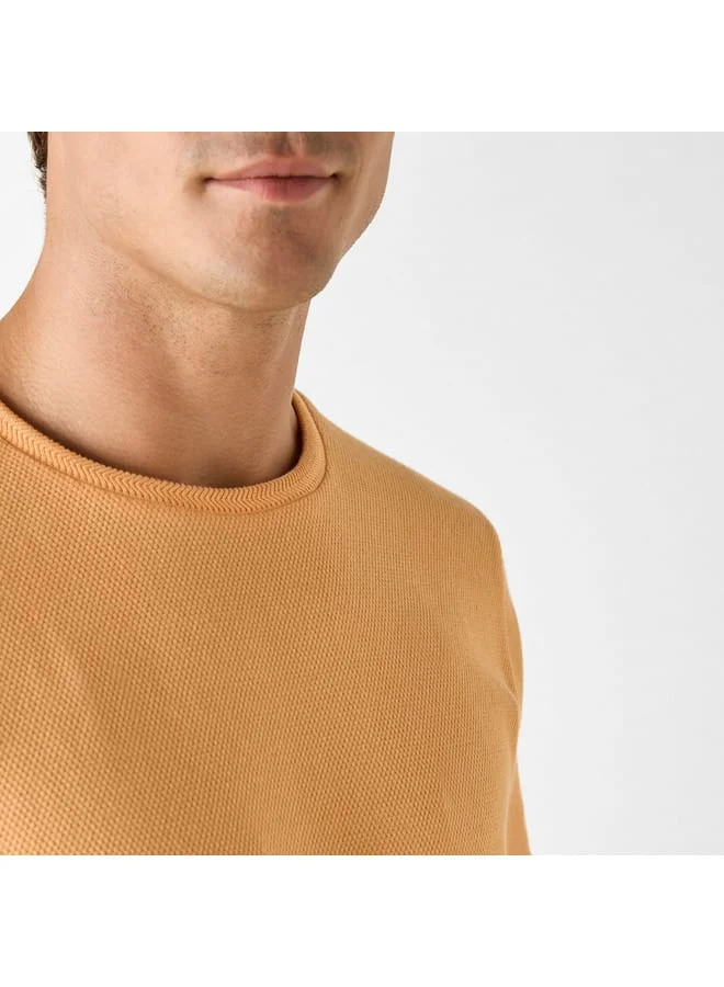 Iconic Iconic Textured T-shirt with Crew Neck and Short Sleeves