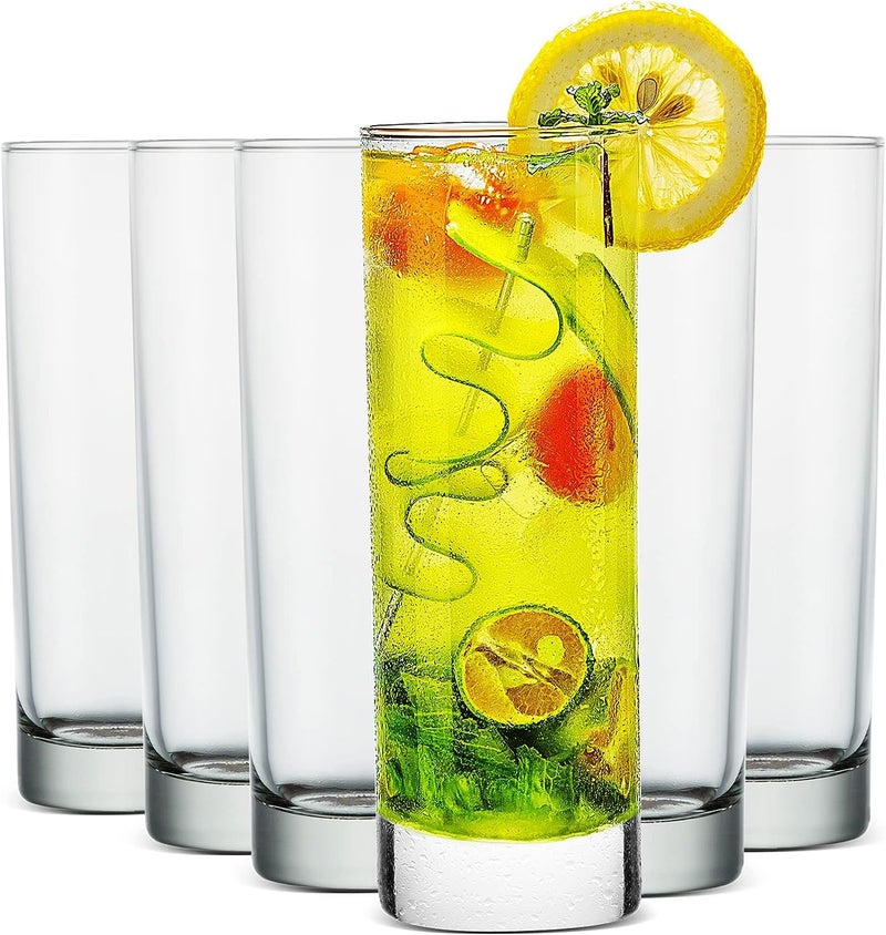 KELVEE Highball Glasses 6pc Set Crystal Glass Drinking Glasses 300ml Round - Image 1