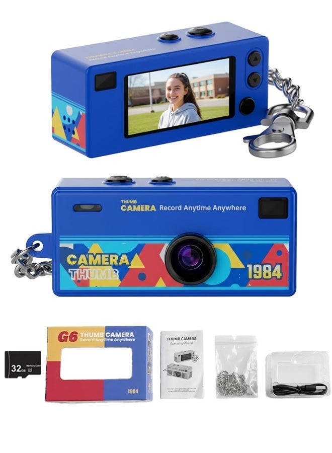 نييكام كاميرا صغيرة بتصميم ريترو بدقة 1080P HD - مسجل فيديو رقمي محمول مع ميدالية مفاتيح، شاشة LCD مقاس 0.96 بوصة، عدسة بزاوية واسعة 130 درجة، وإضاءة مدمجة - تشمل بطاقة ذاكرة 32 جيجابايت - كاميرا جيب لمدونات الفيديو (Vlog) للأطفال والمراهقين والسفر (لون أزرق) - Image 1