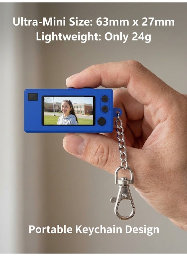 نييكام كاميرا صغيرة بتصميم ريترو بدقة 1080P HD - مسجل فيديو رقمي محمول مع ميدالية مفاتيح، شاشة LCD مقاس 0.96 بوصة، عدسة بزاوية واسعة 130 درجة، وإضاءة مدمجة - تشمل بطاقة ذاكرة 32 جيجابايت - كاميرا جيب لمدونات الفيديو (Vlog) للأطفال والمراهقين والسفر (لون أزرق) - Image 2