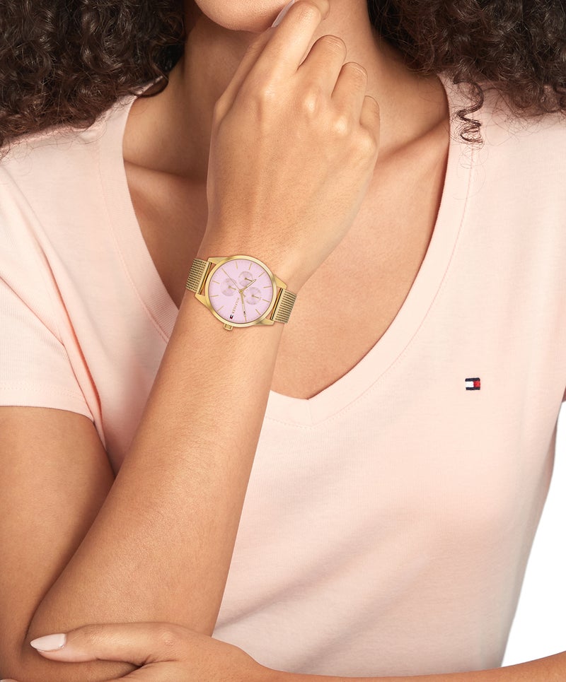 TOMMY HILFIGER Round Multifunction Women'S Ionic Plated Thin Gold Steel Case  Watch - Image 4