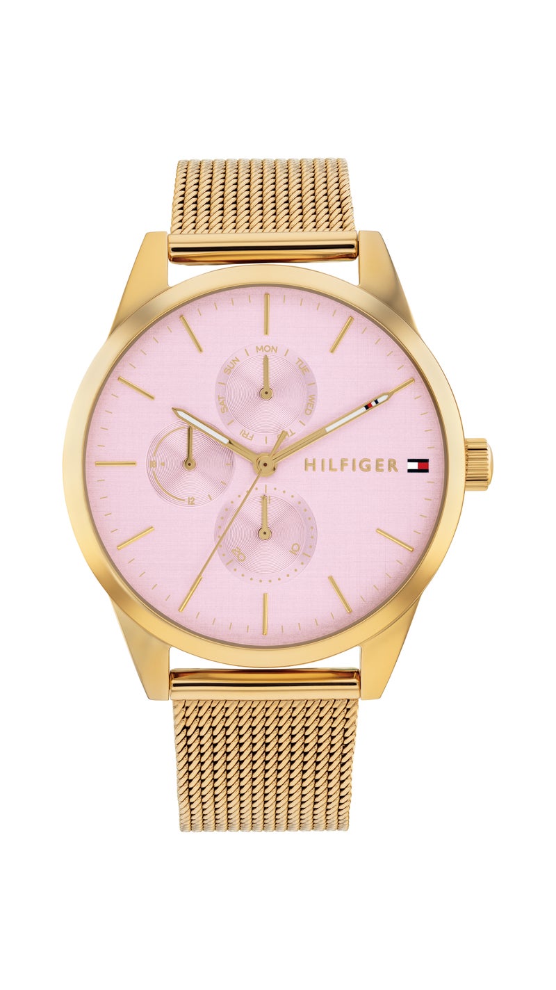 TOMMY HILFIGER Round Multifunction Women'S Ionic Plated Thin Gold Steel Case  Watch - Image 3
