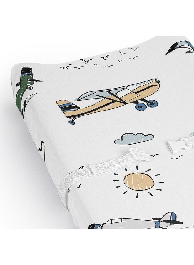 Sweet Jojo Designs Sweet Jojo Designs Vintage Airplane Boy Baby Changing Pad Cover Sheet Infant Newborn Diaper Table Change Mat Cover Grey Green Blue White Yellow Airplanes Plane Transportation Clouds Sun Sky Aviator  - Image 4