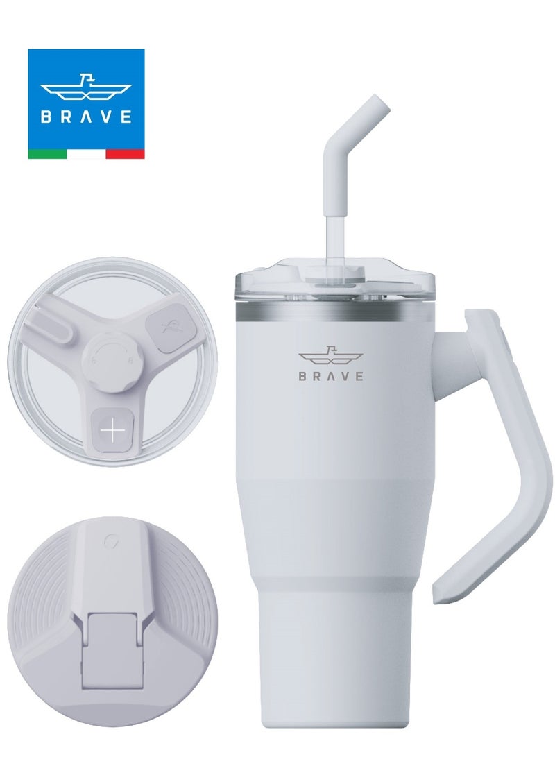 بريف ٣٢ أونصة (٩٥٠ مل) كوب معزول من الفولاذ المقاوم للصدأ مع مقبض دوار بزاوية ١٨٠° وغطاء مع شفاط، كوب قهوة سفر ١٠٠٪ مانع للتسرب، كوب معزول جدار مزدوج بتقنية التفريغ، يحافظ على المشروبات باردة لمدة ٢٤ ساعة أو حارة لمدة ١٢ ساعة، خالي من مادة BPA، متين، قابل لإعادة الاستخدام، مناسب لحامل الأكواب، كوب قهوة كبير وزجاجة ماء للمشروبات الساخنة والباردة، مثالي للمكتب، السفر، والصالة الرياضية (أبيض) - Image 1