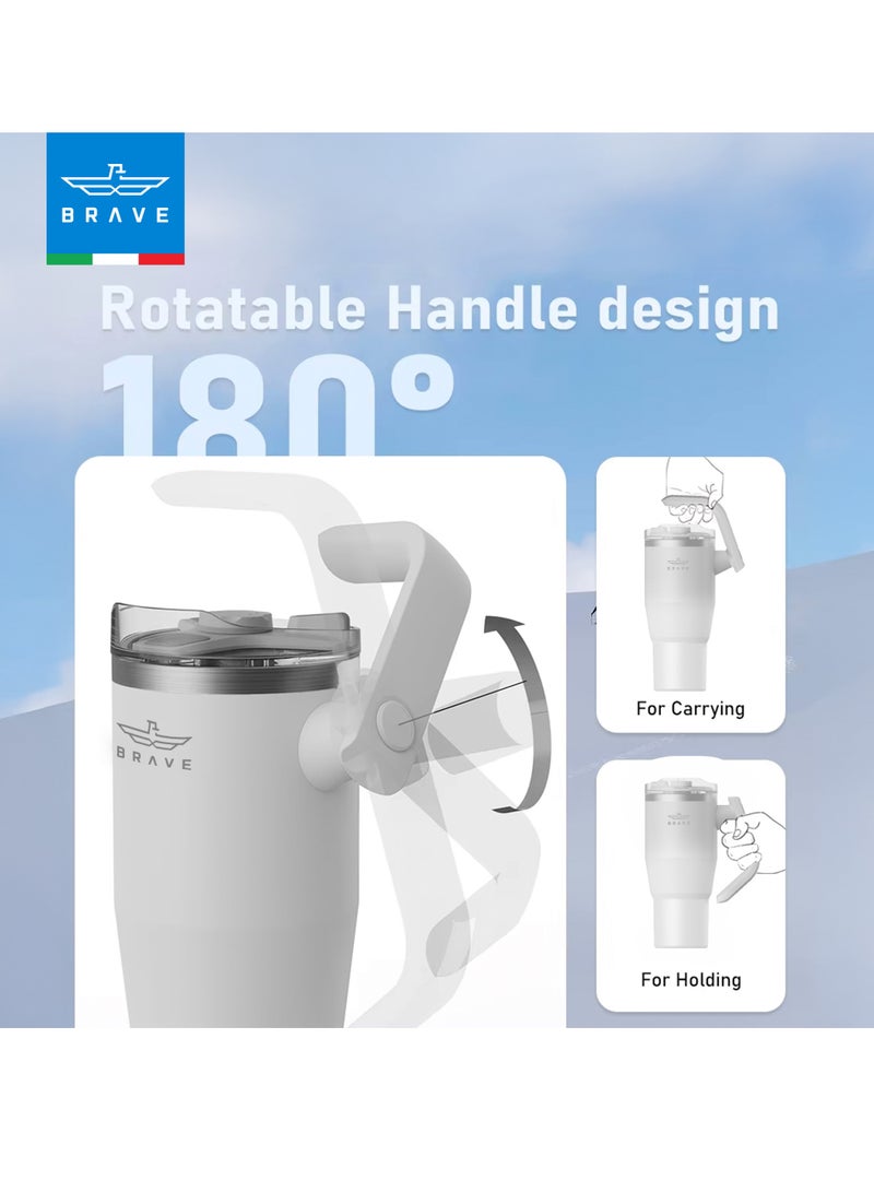بريف ٣٢ أونصة (٩٥٠ مل) كوب معزول من الفولاذ المقاوم للصدأ مع مقبض دوار بزاوية ١٨٠° وغطاء مع شفاط، كوب قهوة سفر ١٠٠٪ مانع للتسرب، كوب معزول جدار مزدوج بتقنية التفريغ، يحافظ على المشروبات باردة لمدة ٢٤ ساعة أو حارة لمدة ١٢ ساعة، خالي من مادة BPA، متين، قابل لإعادة الاستخدام، مناسب لحامل الأكواب، كوب قهوة كبير وزجاجة ماء للمشروبات الساخنة والباردة، مثالي للمكتب، السفر، والصالة الرياضية (أبيض) - Image 4