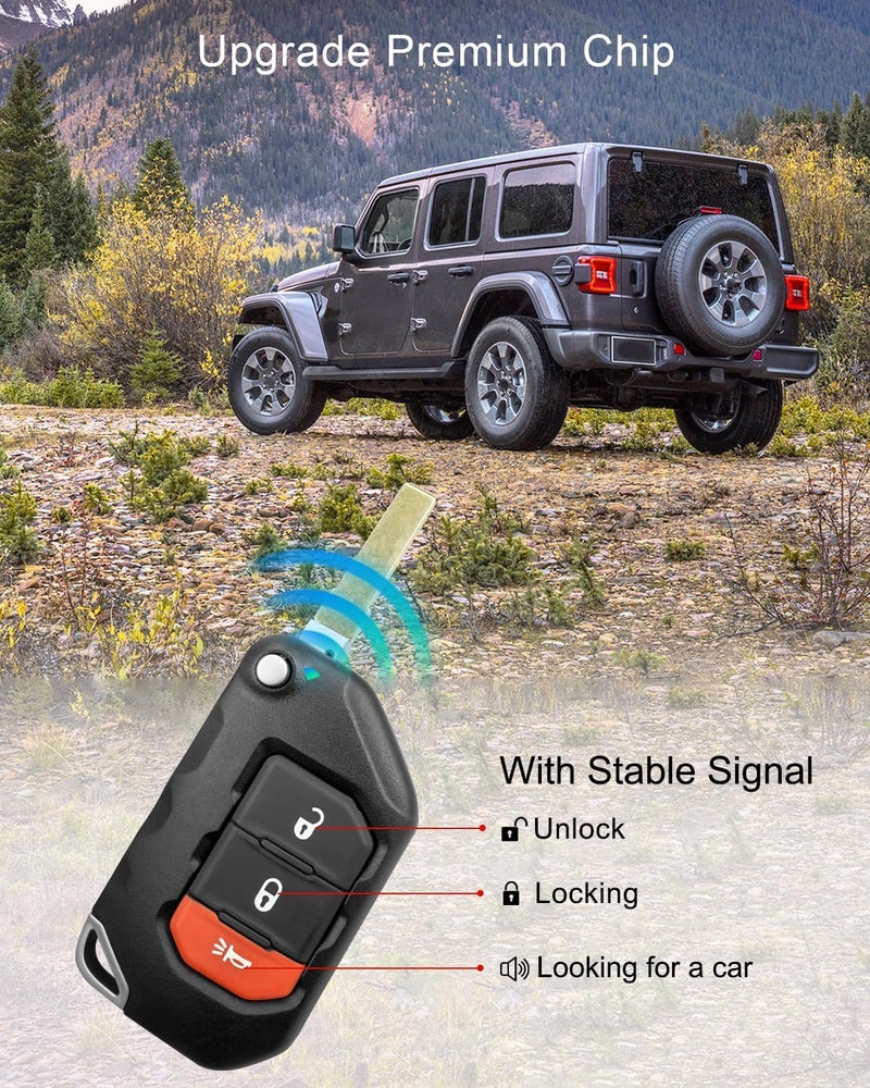 HUQUZN Remote Key Fob for Jeep Wrangler 2018-2022 & Gladiator 2020-2022, 3 Buttons, 433Mhz - Image 3