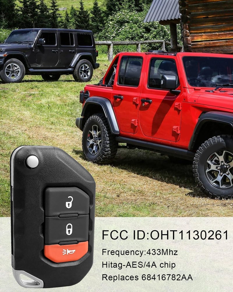HUQUZN Remote Key Fob for Jeep Wrangler 2018-2022 & Gladiator 2020-2022, 3 Buttons, 433Mhz - Image 2