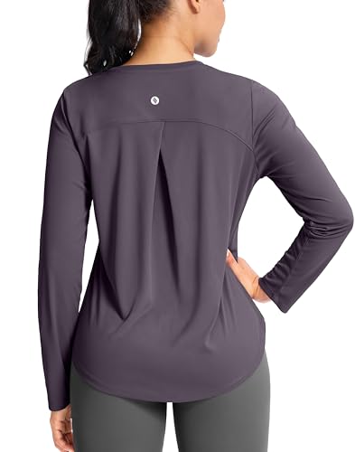 SANTINY Lightweight Long Sleeve Workout Tops for Women Breathable Gym Yoga Athletic Running Hiking Top UPF 50 Sun Shirts Purple Grey_L - Image 1