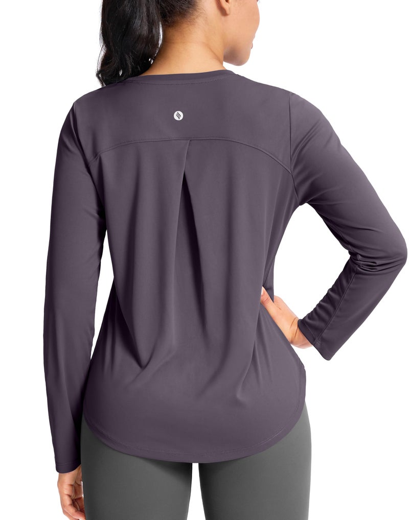 SANTINY Lightweight Long Sleeve Workout Tops for Women Breathable Gym Yoga Athletic Running Hiking Top UPF 50 Sun Shirts Purple Grey_L - Image 2