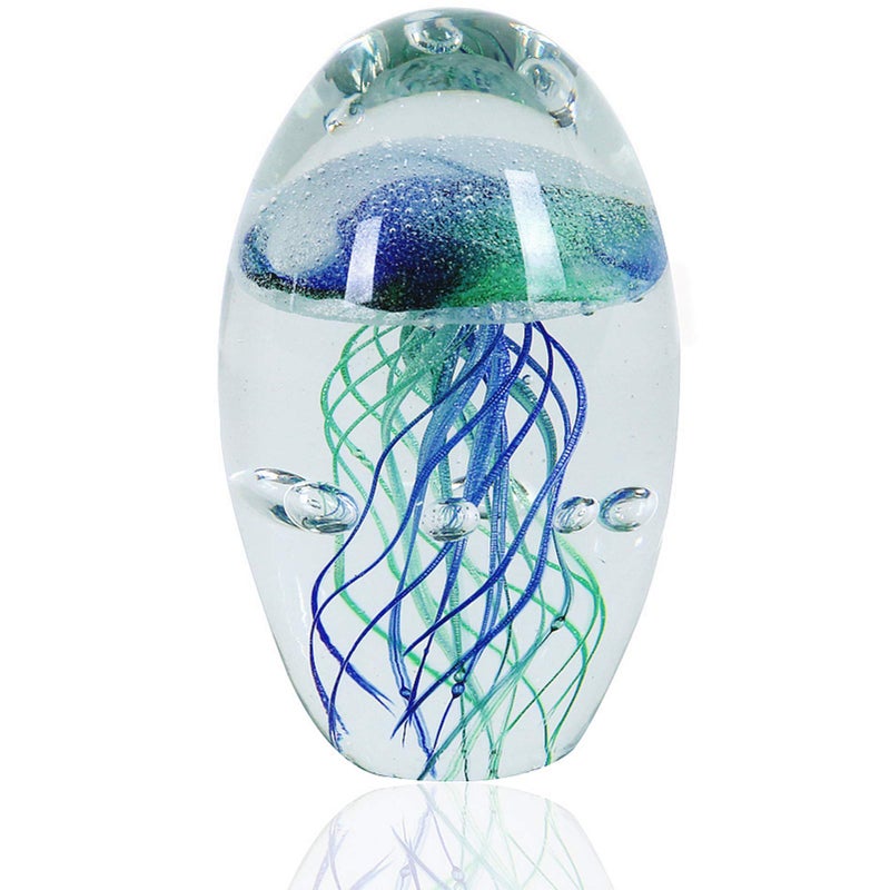 EUSTUMA Hand Blown Glass Jellyfish Figurine OrnamentSea Animal Ornament for Fish Tank AquariumSea Animals Collection for Birthday GiftOffice Glass Paperweight for Desk