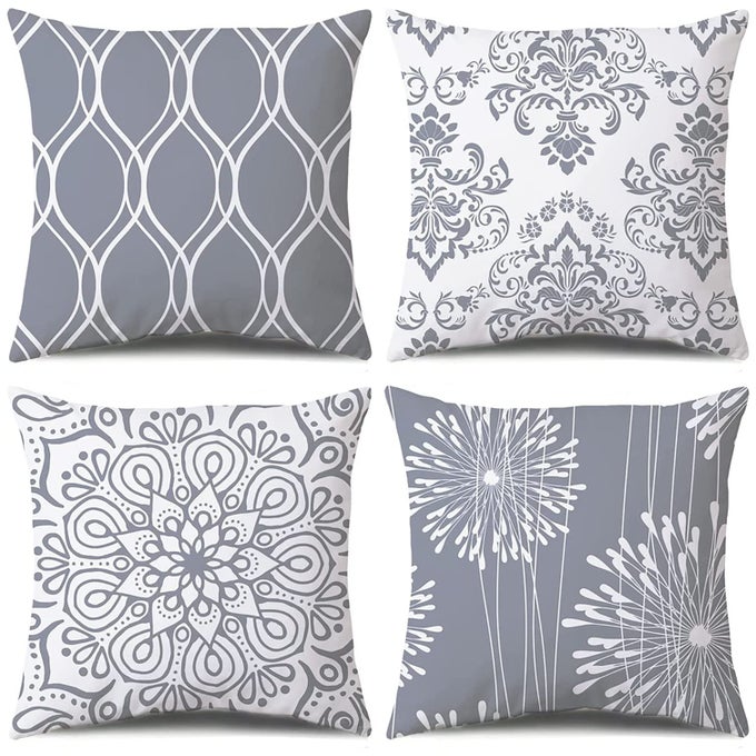 Decorative Throw Pillow Covers 18x18 Set of 4 Grey and White Modern Simple Square Pillow Case Cushion Cover for Sofa Couch Farmhouse Outdoor Living Room Gray and White 18 x18