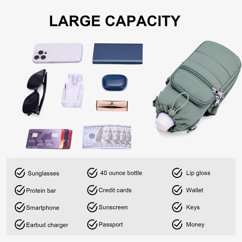 Lexiyat Water Bottle Bag 40 oz Crossbody Water Bottle Holder for Walking Hiking Insulated Compartment Carrier Purse with Adjustable Strap Green - Image 4