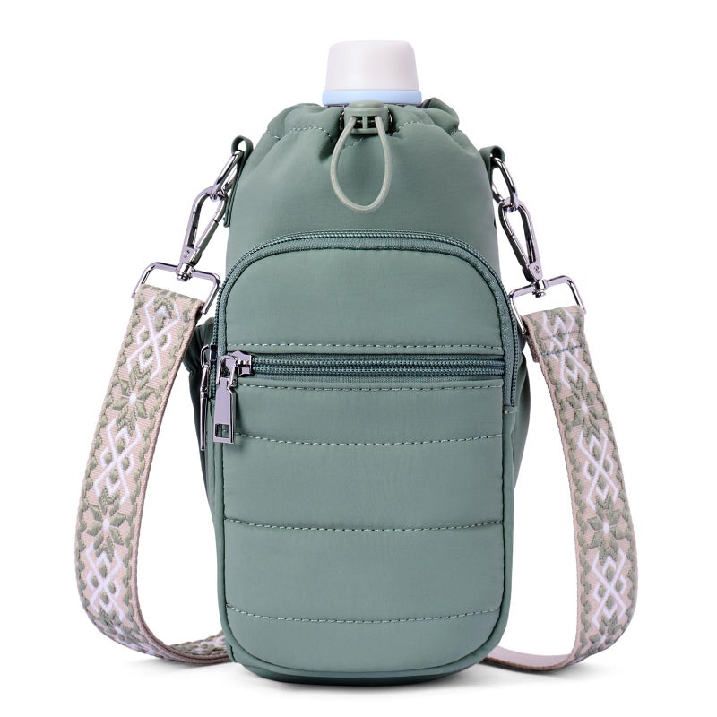Lexiyat Water Bottle Bag 40 oz Crossbody Water Bottle Holder for Walking Hiking Insulated Compartment Carrier Purse with Adjustable Strap Green - Image 1