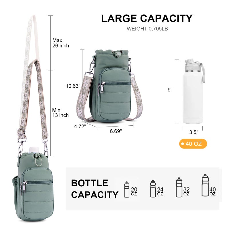 Lexiyat Water Bottle Bag 40 oz Crossbody Water Bottle Holder for Walking Hiking Insulated Compartment Carrier Purse with Adjustable Strap Green - Image 5
