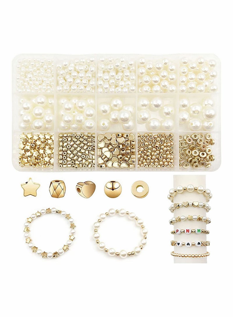 SYOSI Spacer Beads Set SYOSI Bracelet Beads and Pearl 15 Grids 720Pcs Small Smooth Bead Gold Star Beads Round Disc Beads for DIY Craft Making Jewelry Bracelet - Image 1