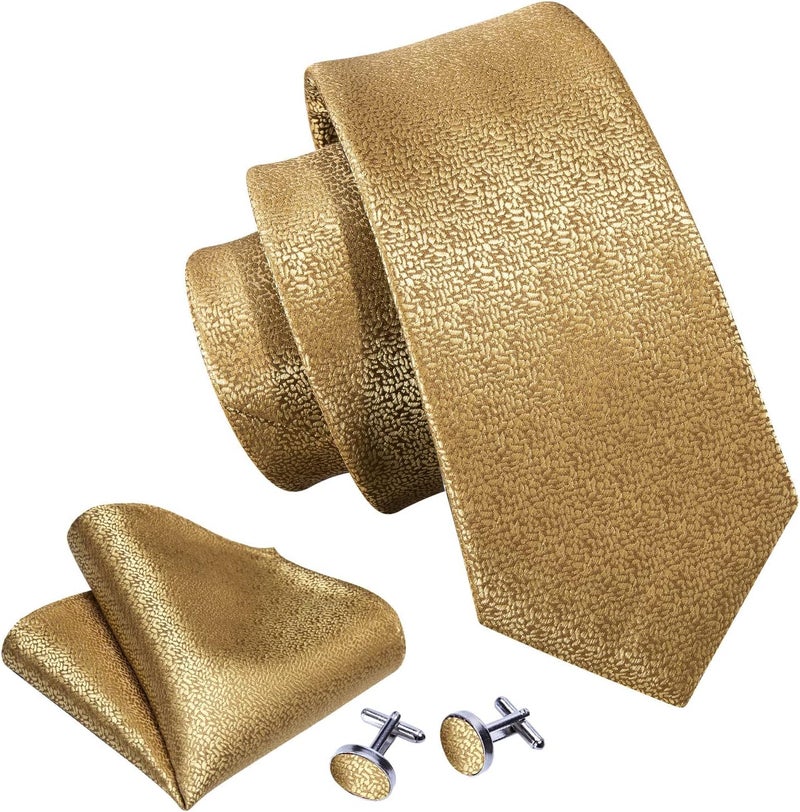 Barry.Wang Store Designer Classic Ties for Men Set Formal Pocket Square Cufflink Check Plaid - Image 2