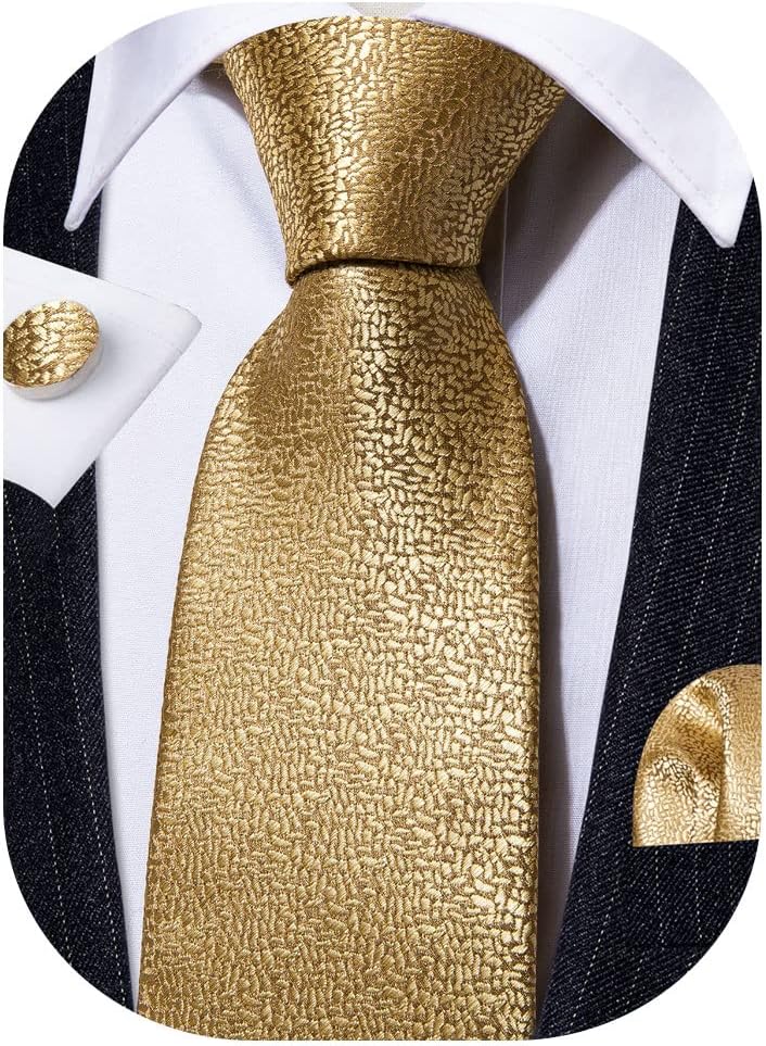 Barry.Wang Store Designer Classic Ties for Men Set Formal Pocket Square Cufflink Check Plaid - Image 1