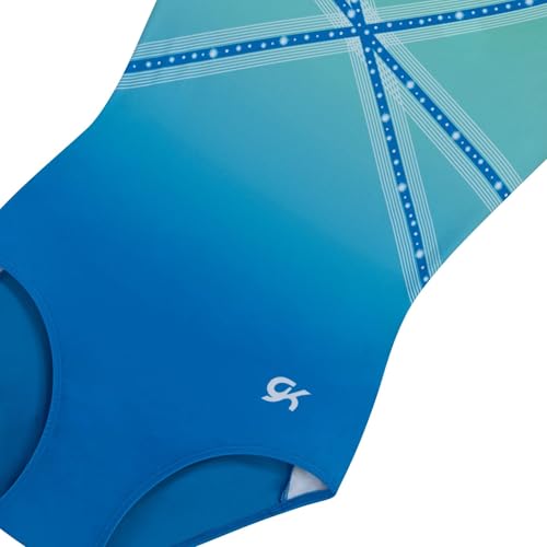 GK Glitz & Glam Gymnastics Leotard for Girls with Matching Scrunchie (Child Large, Turquoise) - Image 5