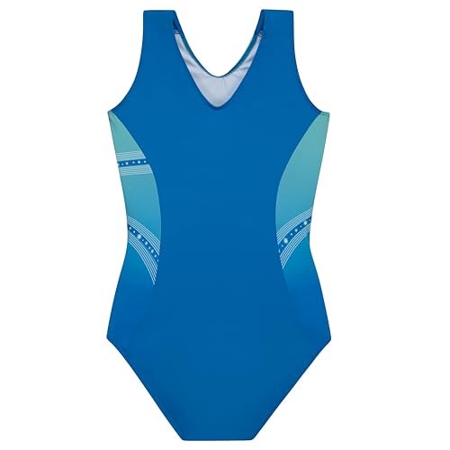 GK Glitz & Glam Gymnastics Leotard for Girls with Matching Scrunchie (Child Large, Turquoise) - Image 2