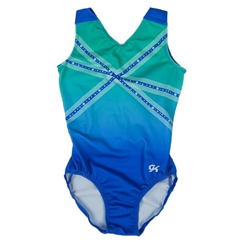 GK Glitz & Glam Gymnastics Leotard for Girls with Matching Scrunchie (Child Large, Turquoise) - Image 1