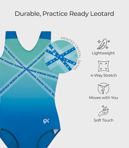 GK Glitz & Glam Gymnastics Leotard for Girls with Matching Scrunchie (Child Large, Turquoise) - Image 3