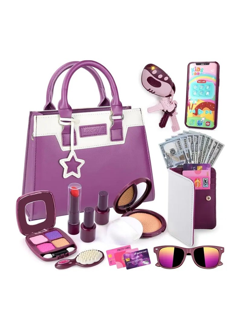 Kids Pretend Play Purse Set, 29 Pieces with Toy Wallet, Handbag, Coins, Cards and Makeup Accessories - Image 1