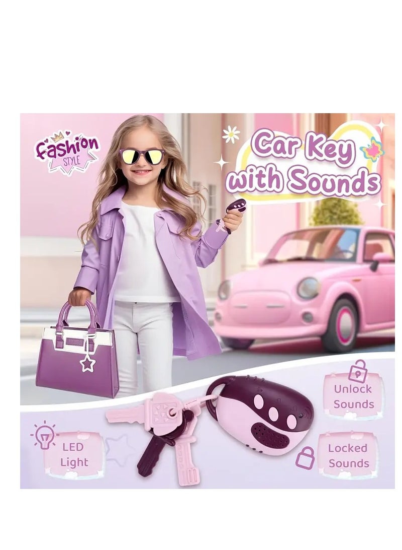 Kids Pretend Play Purse Set, 29 Pieces with Toy Wallet, Handbag, Coins, Cards and Makeup Accessories - Image 5