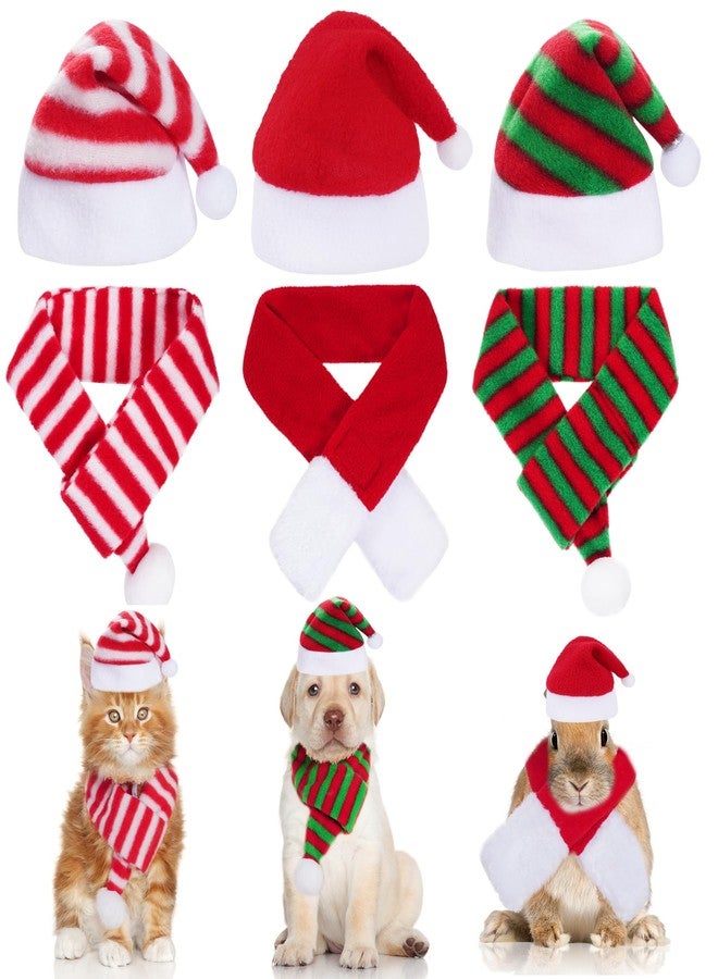 Jmkcoz 6 Pcs Pet Cat Dog Christmas Santa Hat with Scarf Christmas Costume Outfit Set Holiday Party Cosplay Dress Up Supplies for Puppy Kitten (Classic) - Image 1
