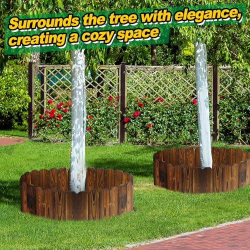 Alphatool Rustic Pine Wood Garden Fence - 13.2ft Total Length (2pcs 6.6ft L*12in H) Easy to Install Sturdy Wooden Landscape Edging Border, No Fading Planter Fencing for Yard Flower Bed Lawns Pathway Tree - Image 5