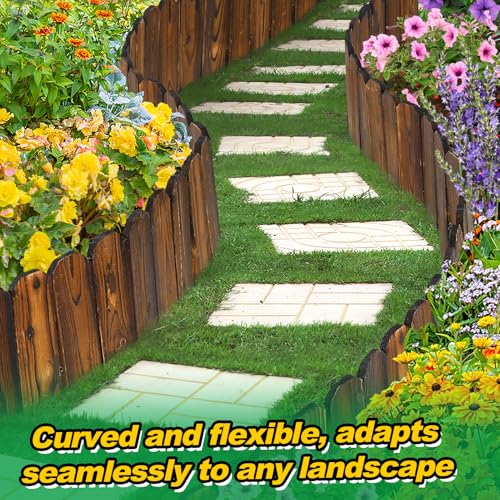 Alphatool Rustic Pine Wood Garden Fence - 13.2ft Total Length (2pcs 6.6ft L*12in H) Easy to Install Sturdy Wooden Landscape Edging Border, No Fading Planter Fencing for Yard Flower Bed Lawns Pathway Tree - Image 4