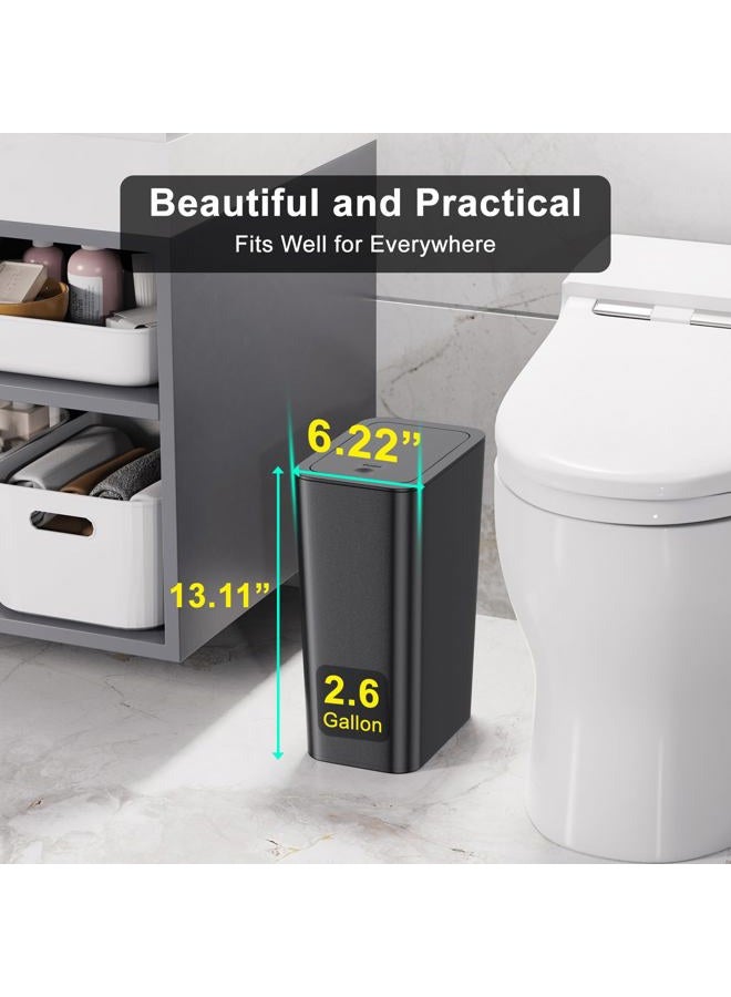 NetDot N. 3 Pack 10 L/2.6 Gal Bathroom Trash Can with Lid, Small Kitchen Trash Can with Press Type Lid, Black Trash Can/Slim Garbage Cans/Trash Bin/Waste Basket for Bathroom,Kitchen,Office,Bedroom - Image 2