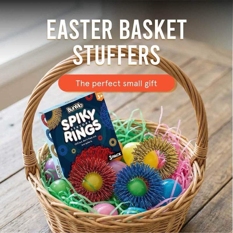 BunMo Easter Gifts for Adults - Spiky Sensory Rings 3pk - Fidget Ring for Adults - Sensory Stimulation & Finger Comfort - Teen Boy Easter Basket Stuffers - Acupressure Rings - Image 2