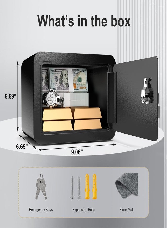 Marcree 0.23 Cub Safe, Small Safe Box with Key, Mini Home Safes for Money, Coin and Cash, Security Safe for Kids, Lock Box for Personal Items, Black, 6.69 x 9.06 x 6.69 Inches - Image 2