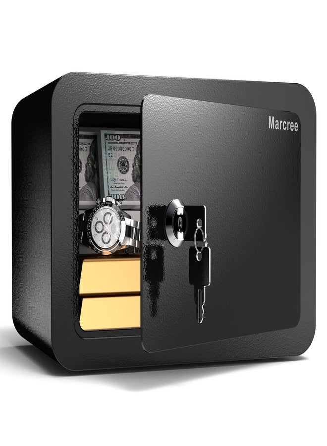 Marcree 0.23 Cub Safe, Small Safe Box with Key, Mini Home Safes for Money, Coin and Cash, Security Safe for Kids, Lock Box for Personal Items, Black, 6.69 x 9.06 x 6.69 Inches - Image 1