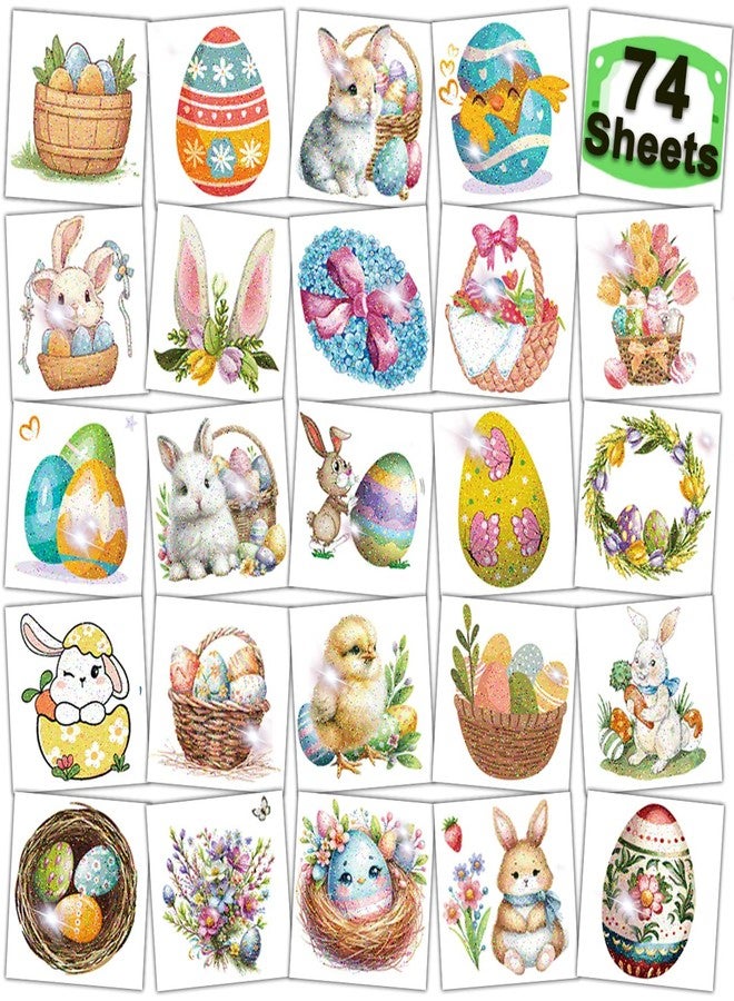 CHARLENT Glitter Easter Temporary Tattoos for Kids Easter Basket Stuffers - 74 Individually Sheets Glitter Easter Egg Bunny Tattoos for Boys Girls Easter Party Favors - Image 1