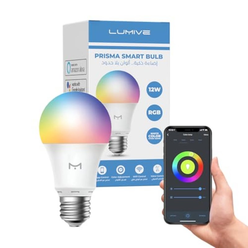 smart bulb, works with Alexa google home, 12 W, E27 Led bulb, smart RGB WW/WC WiFi Light bulb, dimmable, 16 Million Colours, 1100 Lumens, No Hub Required - Image 1