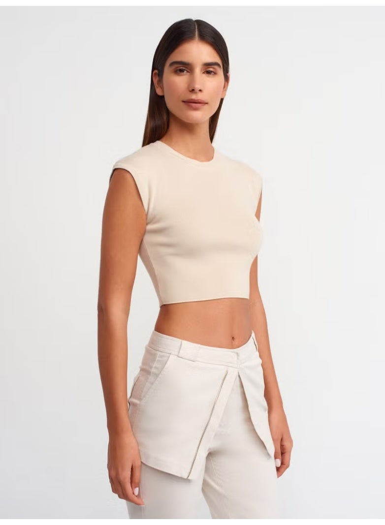 Dilvin 10525 Crew Neck Short Sleeve Knitwear Top-Stone - Image 1