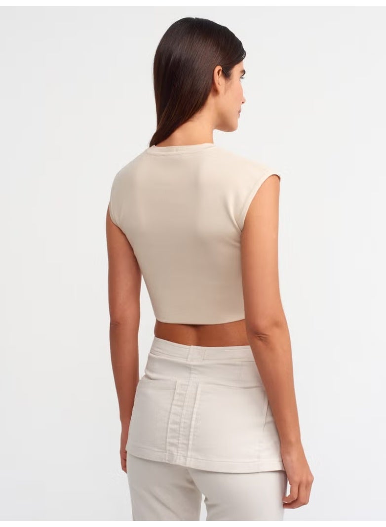 Dilvin 10525 Crew Neck Short Sleeve Knitwear Top-Stone - Image 2
