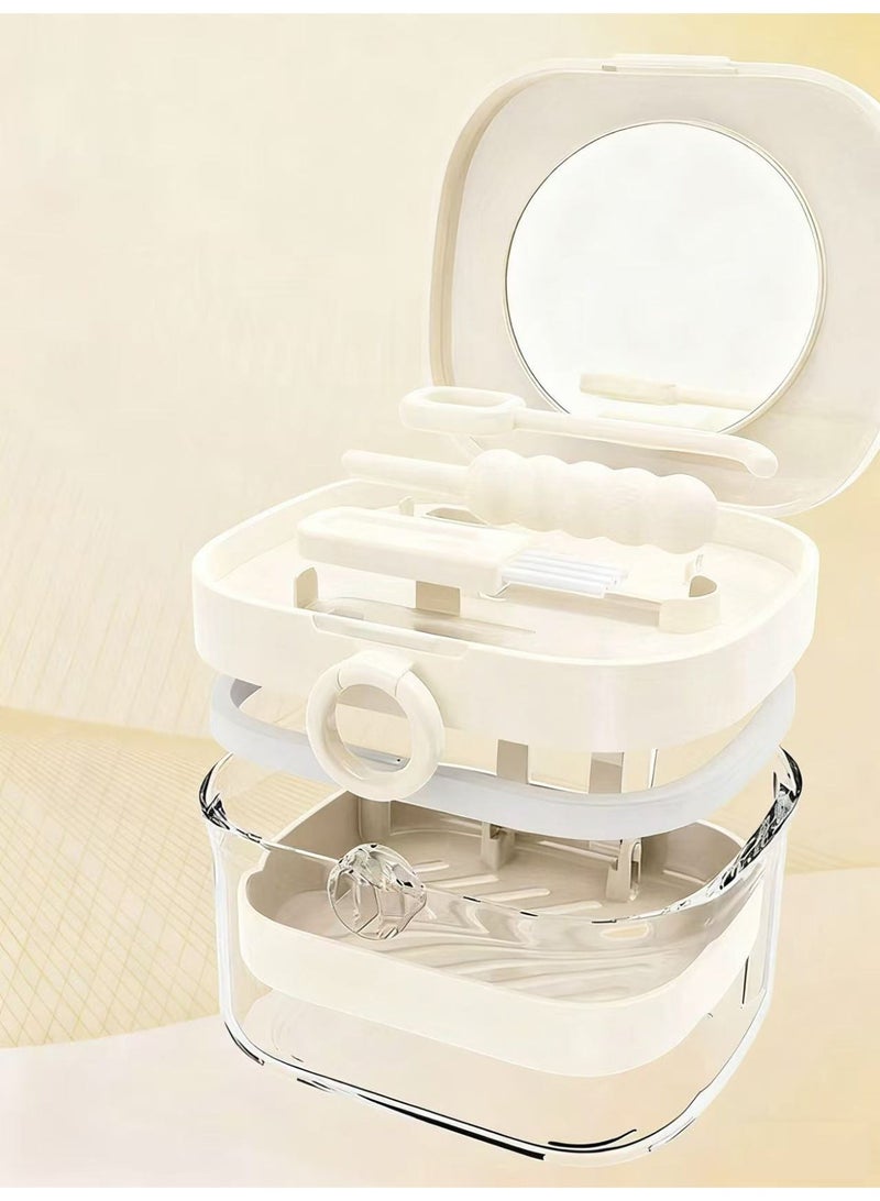 Fasola Professional Dental Appliance Cleaning & Storage Kit – Double-Layer Soaking Box with Mirror, Tools & Drainage Tray for Retainers, Aligners & Dentures | BPA-Free Portable Oral Care Organizer - Image 2