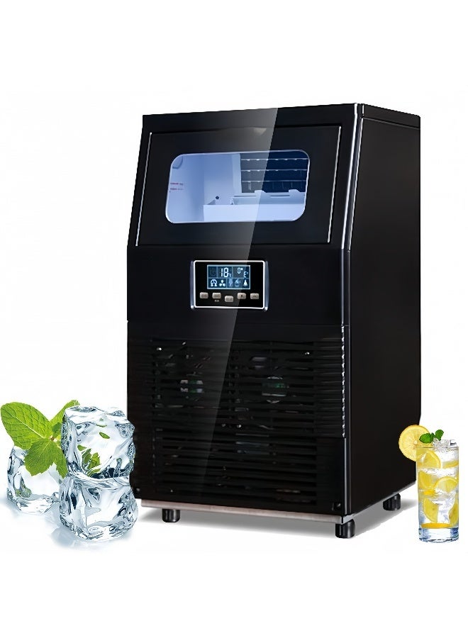 HICON Commercial Ice Maker Machine, Intelligent Cubes Ice Maker, 40kg of Ice Per 24 hours, LED Display, 32 Cubes Per 15 Min, Ideal for Tea Shop, Coffee Shop, Cold Drink Shop, Hotel HZB-40F/A Black - Image 1