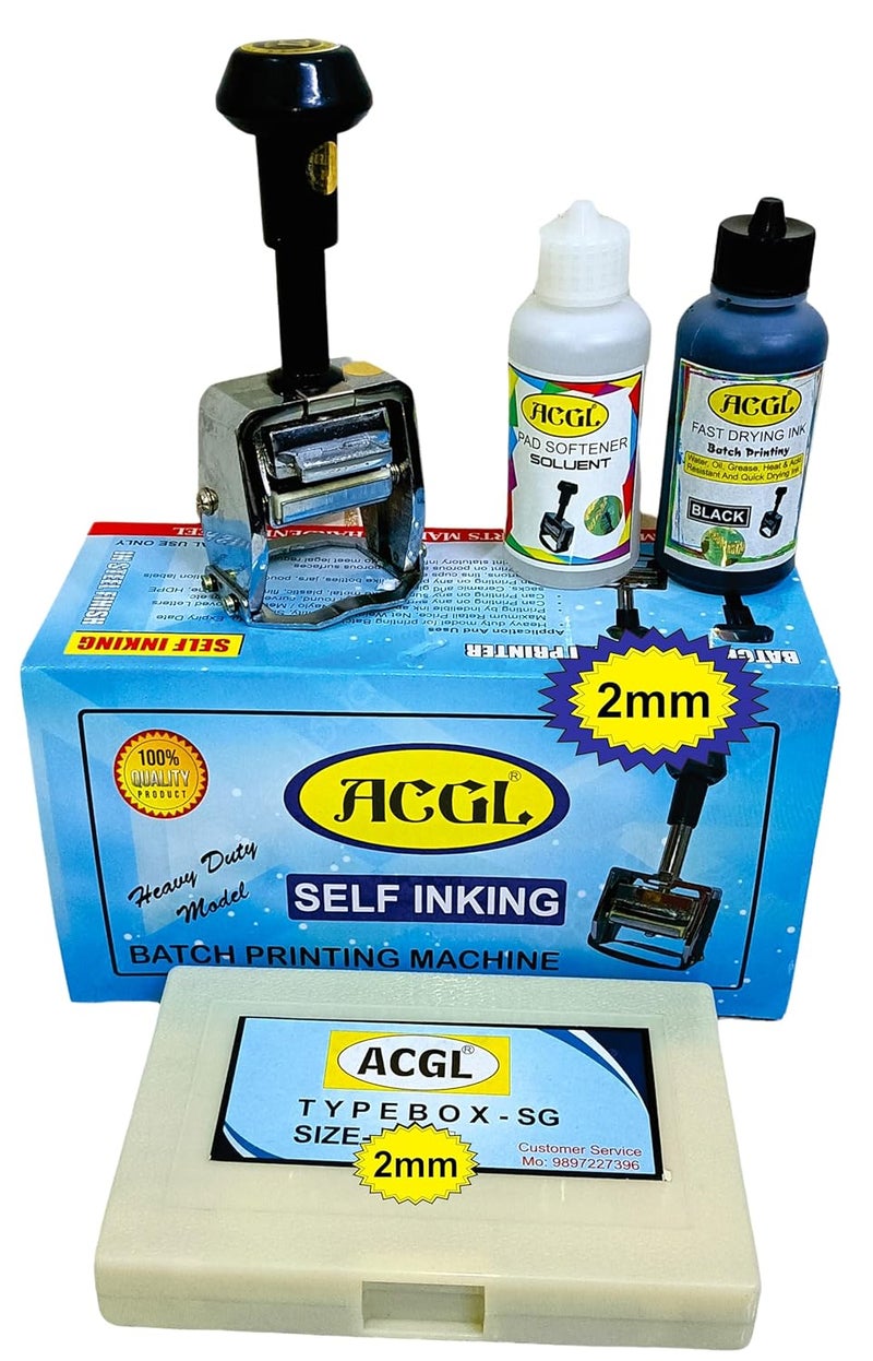 ACGL 2MM Heavy Duty Batch Printing Machine | Super Fast Manual Coder | Steel Heavy Body with Hard Rubber Font | for Batch No., MRP, Expiry, Packing Date Printing (50–500 Gram Range) - Image 1