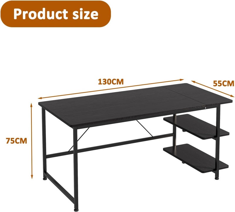 Jubestry Simple Gaming Table Computer Desk,130cm Gaming Desk,Office Table with Storage,Study Desk for Home Office Desk (Black) - Image 2