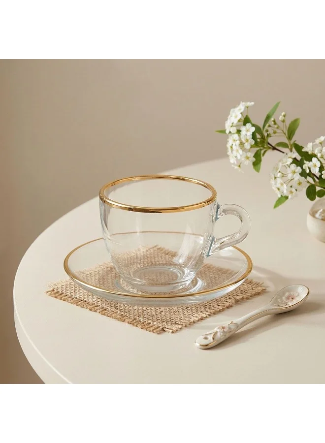 DANUBE HOME Rakle Tea Cup Glass Set 4Pc 238ml With Saucer Glass Cups